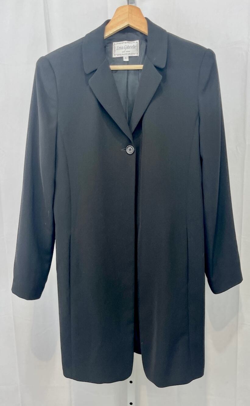 LENA GABRIELLE New York VTG 90s Y2K One Button Tunic Jacket Long Blazer Black 6